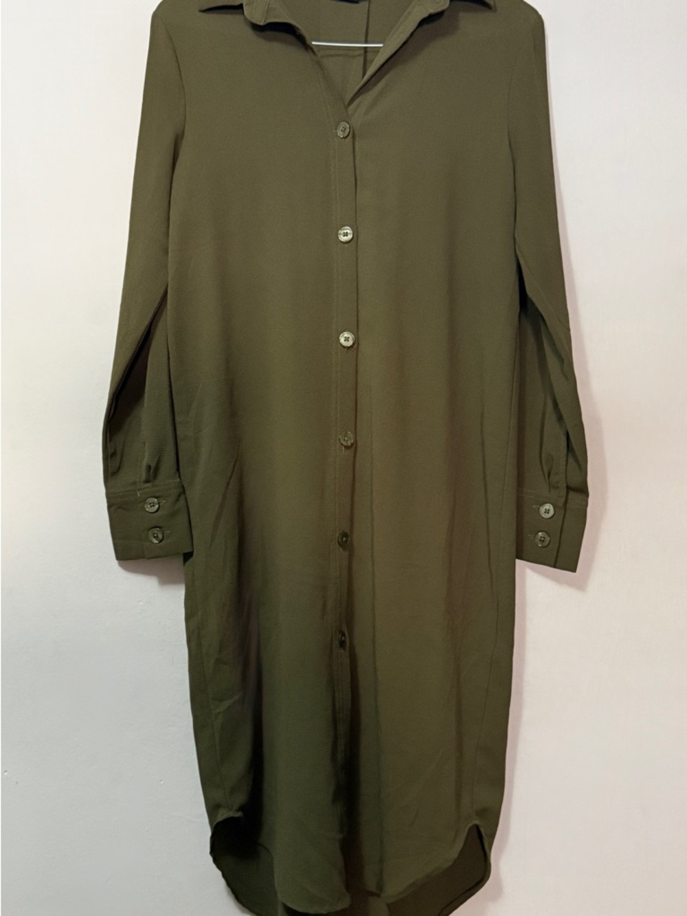 Monki Olive Green Long Shirt Dress